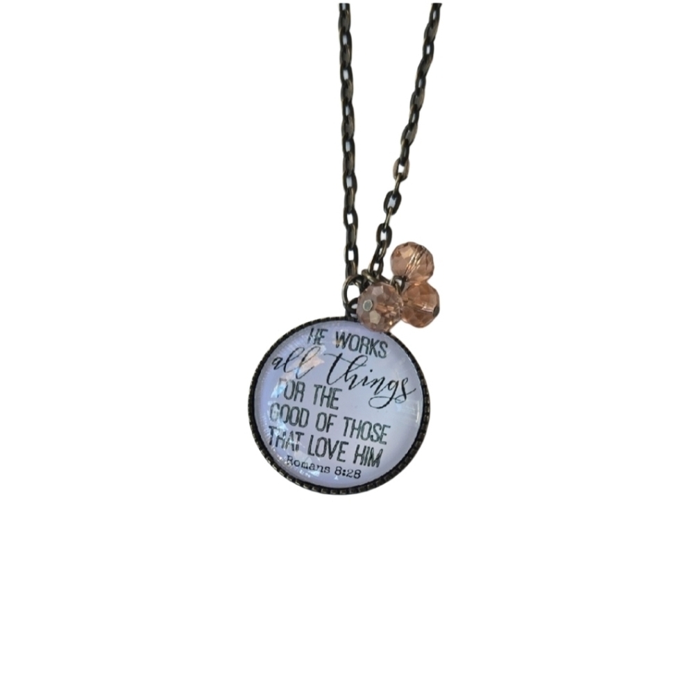 Inspirational Pendant Necklace with Pink Beads‎
